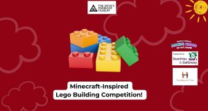 A graphic with some Lego bricks and the words "Minecraft Inspired Lego Building Competition."