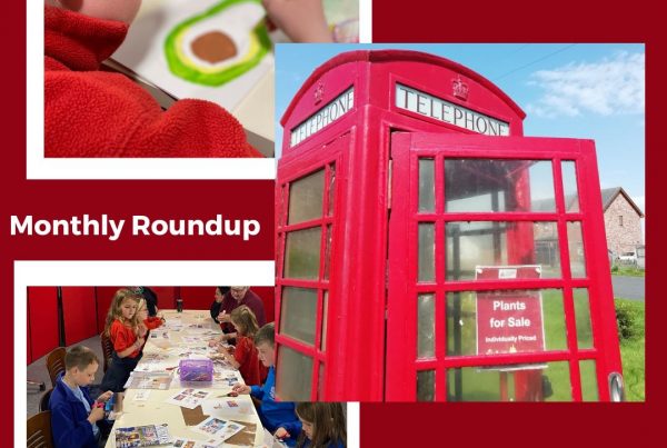 A collage of three photos featuring a red phone box and the museum's Arts and Crafts Club. It reads "Monthly Roundup 20th May to 16th June 2024."