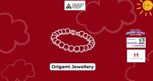 A graphic of a bracelet with the words "Origami Jewellery."