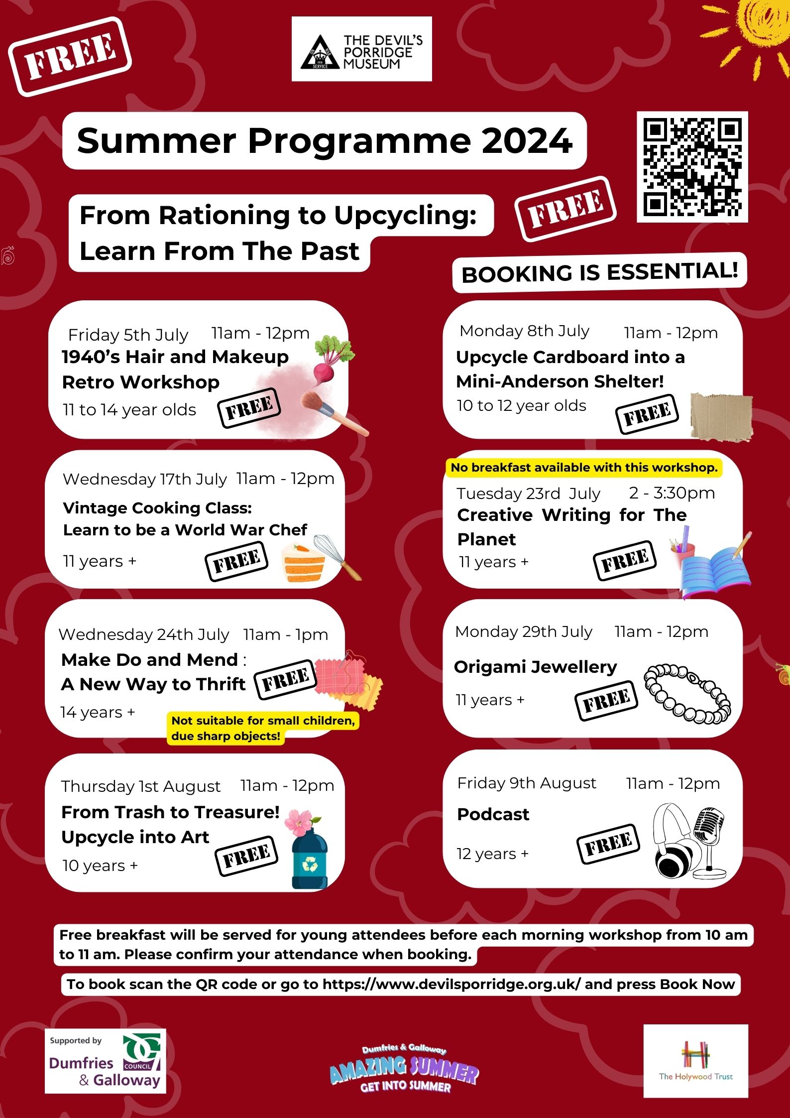 Poster for From Rationing to Upcycling: Learn From the Past activities for young people happening as part of The Devil's Porridge Museum's Summer Programme 2024.