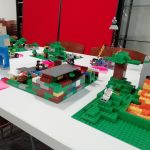 The three winning Lego builds on a table.